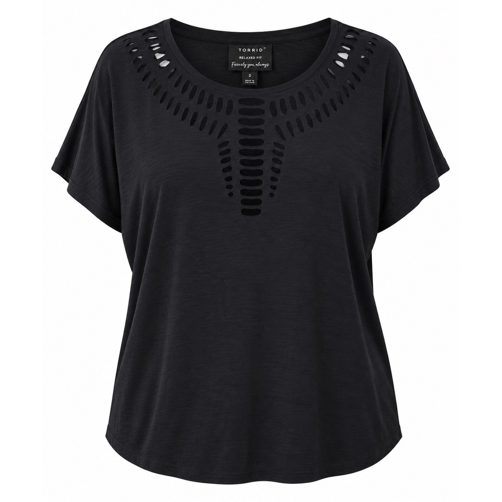 Torrid Size 2 Black Cutout Laser‎ Slash Tee Plus Size Goth Grunge Y2K